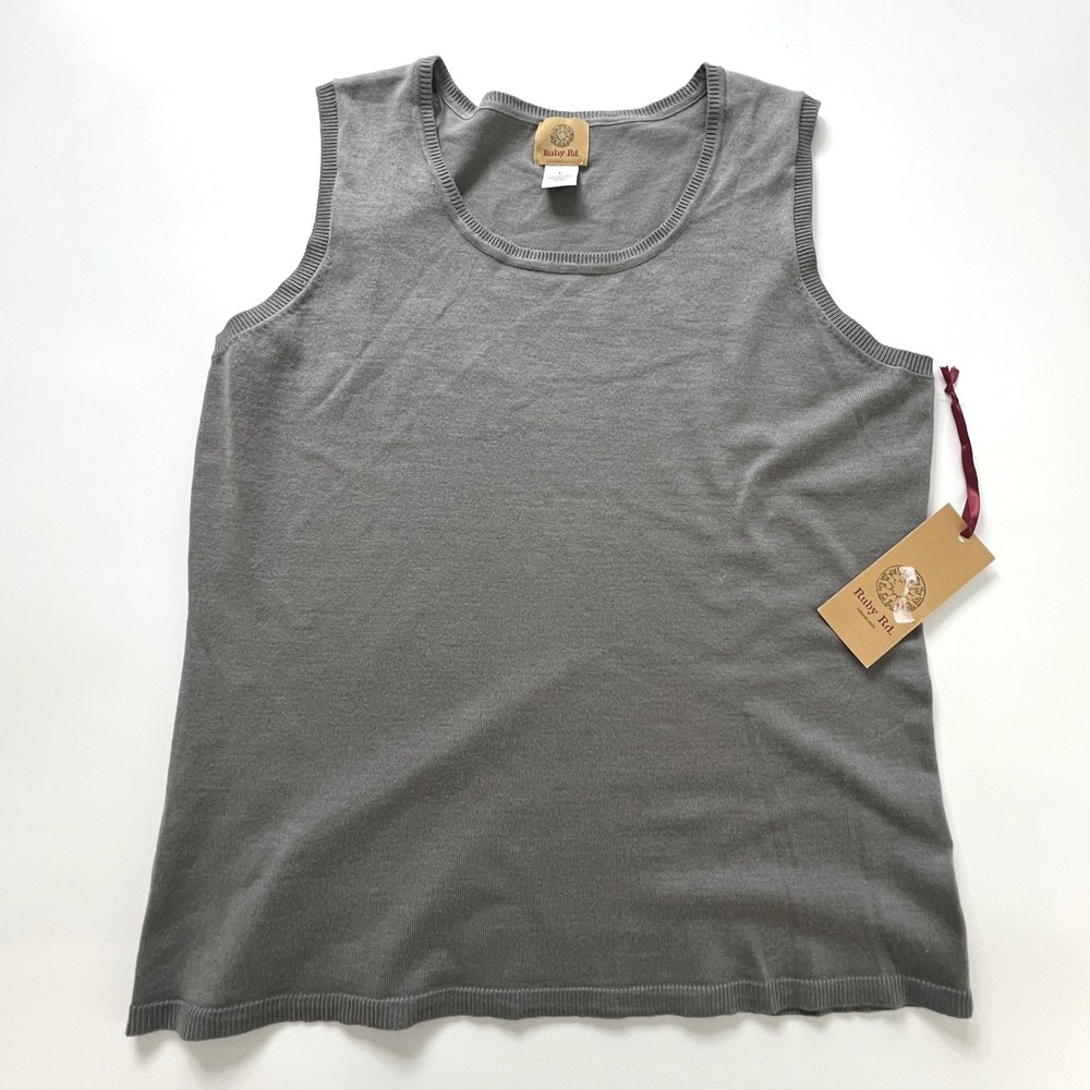 Ruby Rd. Women Large Gray Knit Tank Top Sleeveless Scoop Neck Shell NWT Graphite